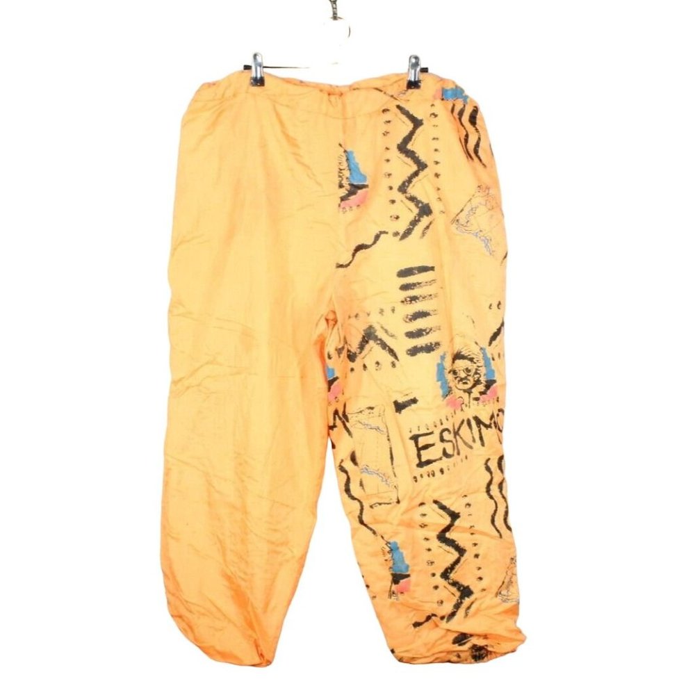 Vintage Gitano Orange Nylon Lined Graphic Loose Jogger Cropped Pants Size XL